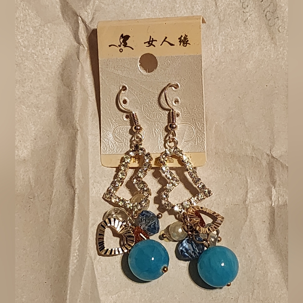 Vintage Rhinestone heart earrings